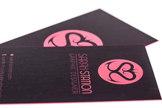 Pink & Black Dragons! Graphic Designer Sarah Station's New Business Card Business Card Design Example - Print Peppermint