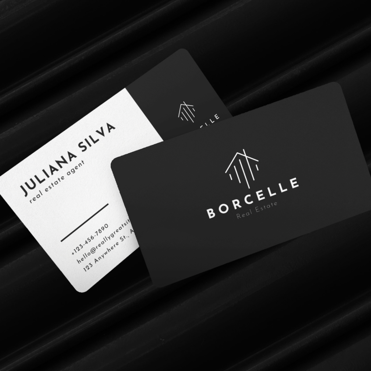 print - Black and White Elegant Real Estate Agent Business Card - Print Peppermint - custom