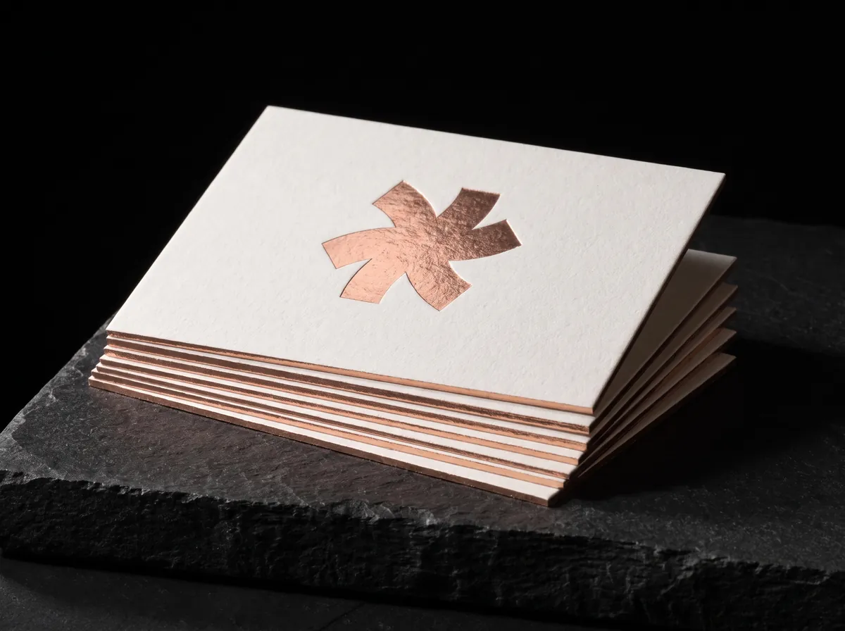 Edge foil on a Print Peppermint cotton card, shown with the Peppermint asterisk