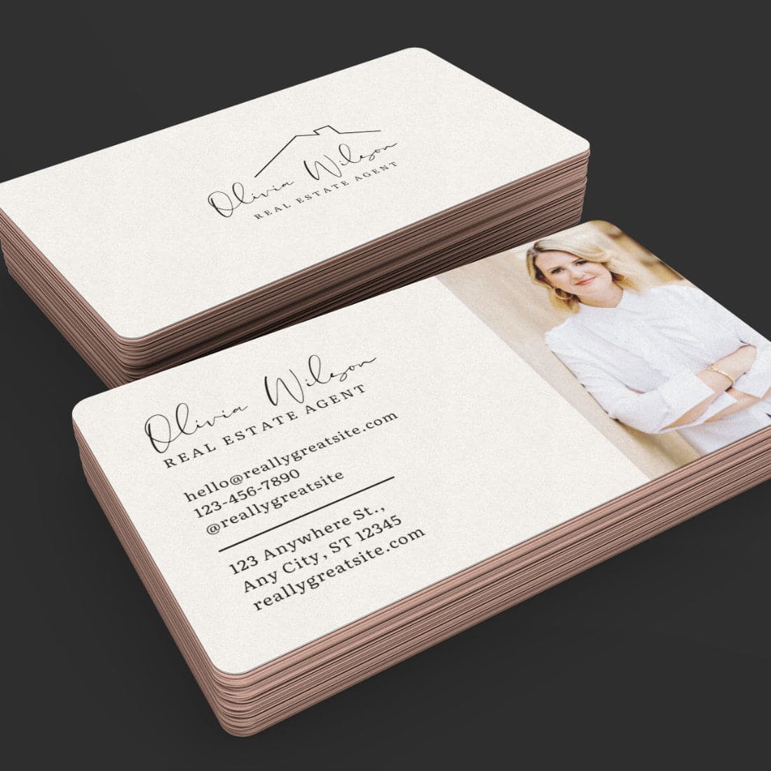 Beige Professional Modern Real Estate Business Card + Headshot Photo ...