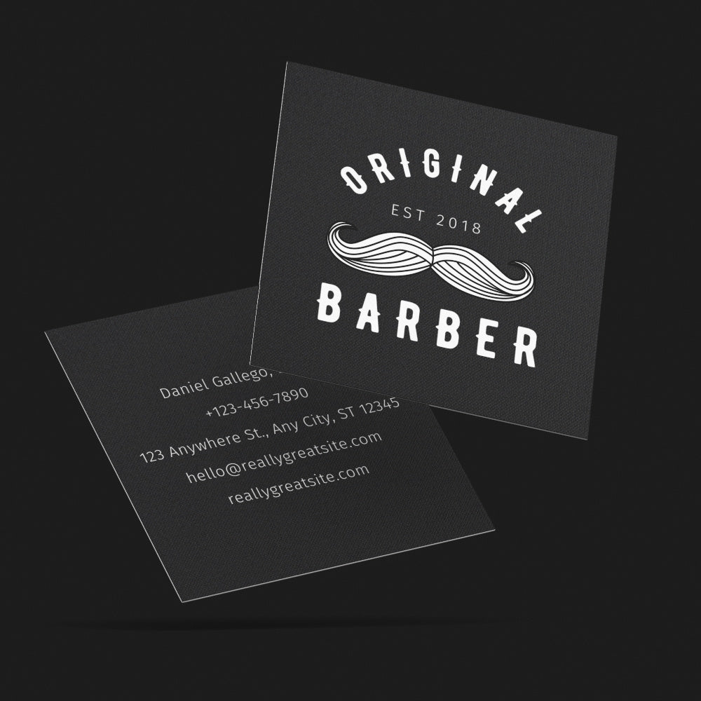 print - Modern Black Square Barber Business Card - Print Peppermint - custom